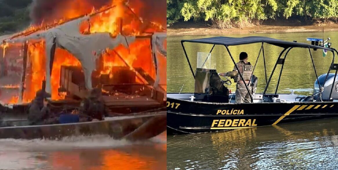 DRAGAS E BALSAS DESTRUÍDAS - PF deflagrou Operação Penha Colorada contra garimpo ilegal no Rio Madeira 
