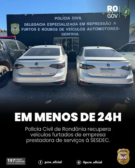 OUSADIA DOS CRIMINOSOS - Polícia Civil de Rondônia recupera veículos furtados de empresa prestadora de serviços à SESDEC