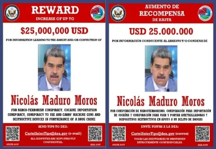 CABEÇA A PRÊMIO - EUA anunciam recompensa de US$ 25 mi por informações contra Maduro

