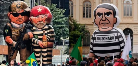 NO OLHO DO POVO - Bonecos de presidiário: atos em SP têm duelo entre Luleco e Bolsoleco

