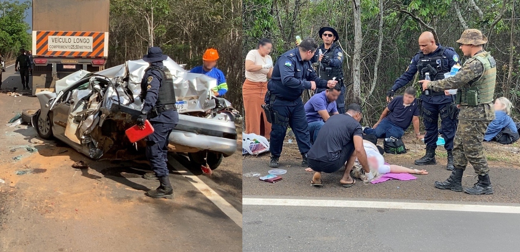 Equipes da PMRO socorrem cinco vítimas em grave acidente na br 364 entre Pimenta Bueno e Vilhena