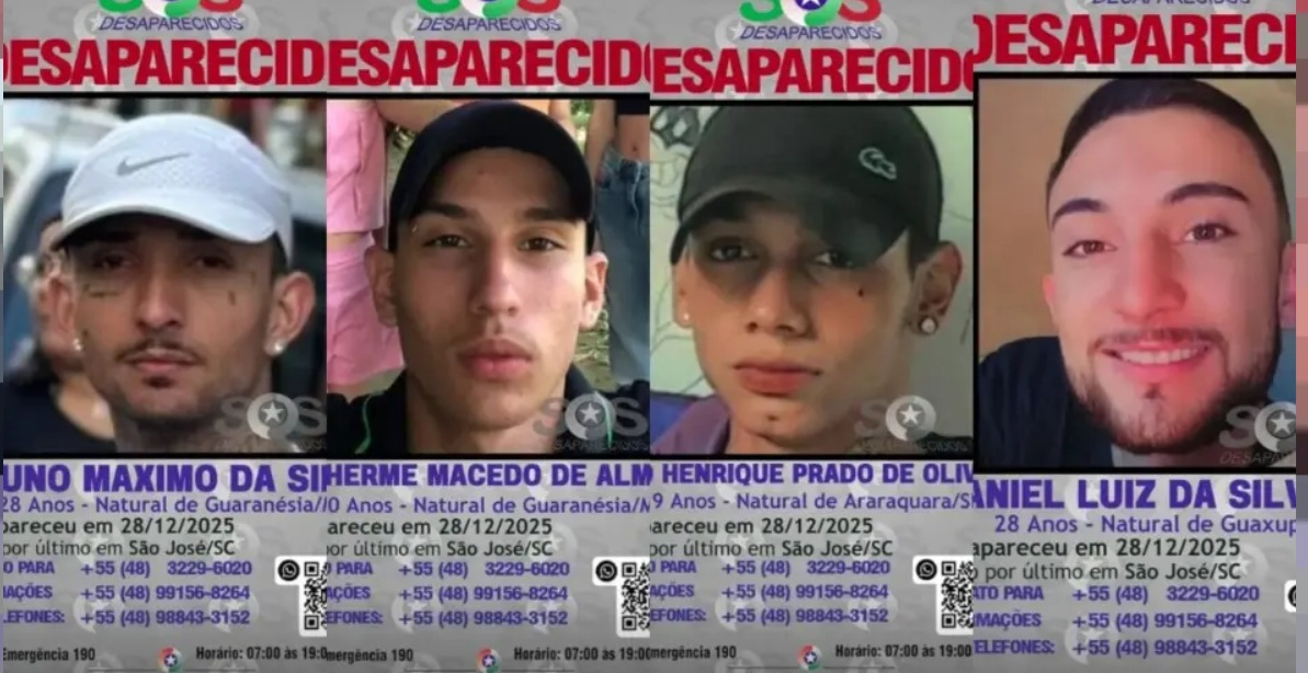 4 jovens mineiros desaparecem em SC após o Natal
