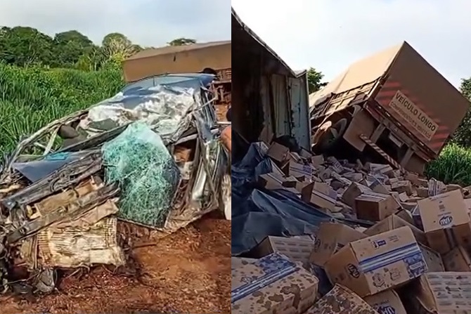 Colisão entre carretas e carro de passeio deixa dois mortos e interdita rodovia federal em Rondônia