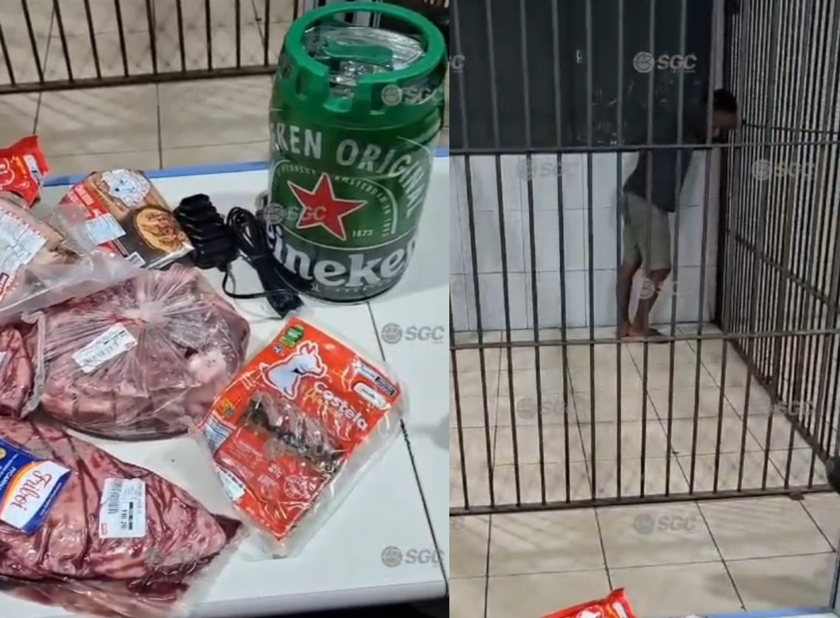 Homem é preso ao tentar fugir com barril de chope e picanha