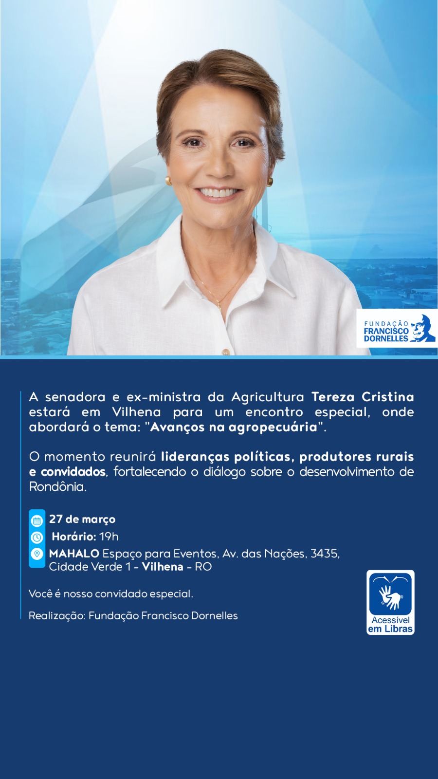 Sílvia Cristina confirma que senadora Tereza Cristina, ex-ministra da Agricultura de Bolsonaro, estará em Vilhena