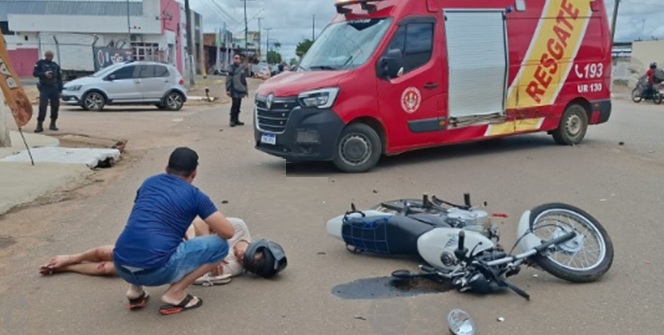 Colisão entre carro e moto deixa jovem ferido em cruzamento da Zona Leste em Porto Velho