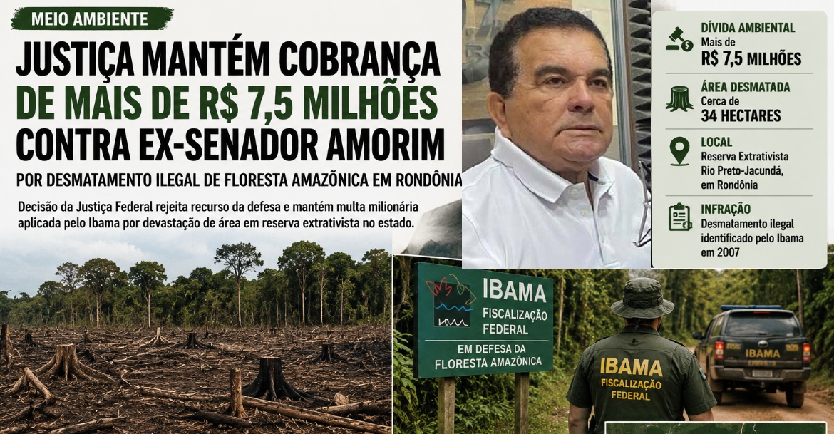 Justiça mantém cobrança milionária contra ex-senador Amorim por desmatamento na Amazônia em Rondônia