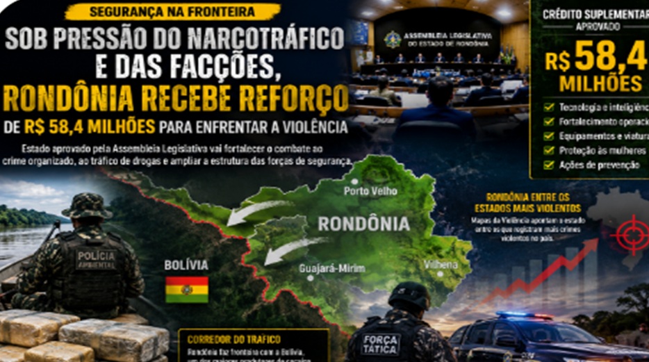 Sob pressão do narcotráfico e das facções, Rondônia recebe reforço de R$ 58,4 milhões para enfrentar a violência