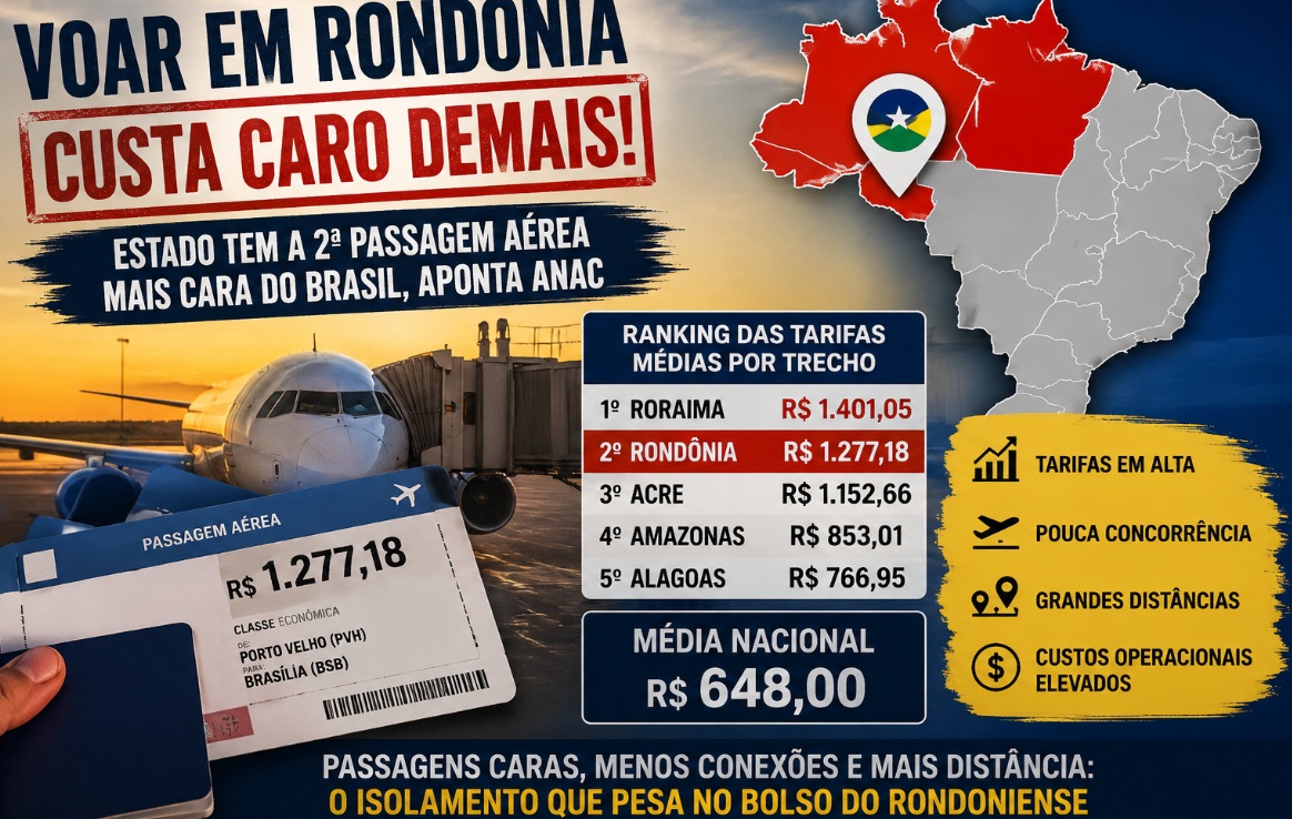 CÉU CADA VEZ MAIS CARO - Rondônia tem a segunda passagem aérea mais cara do Brasil; estado castigado por reclamar maus serviços

