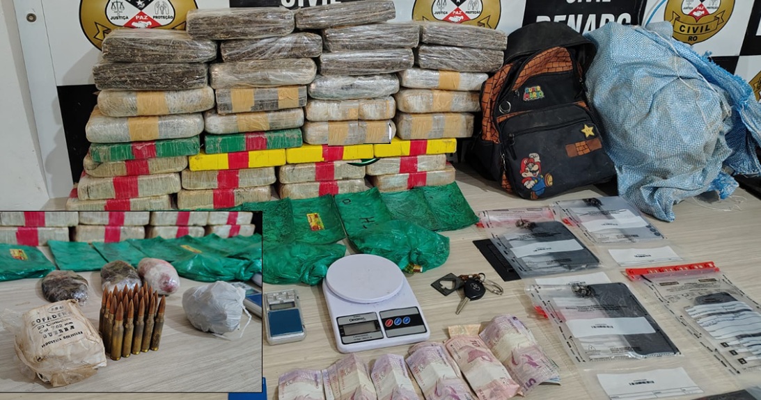 Denarc prende trio ligado ao Comando Vermelho com 34 kg de drogas e munições de fuzil em Porto Velho