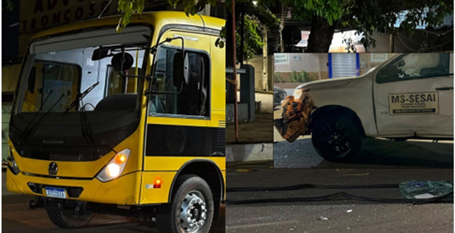 ACIDENTE NO CENTRO - Motorista da Sesai avança preferencial e atinge ônibus com 21 jovens do Joer; ninguém ferido, só susto


