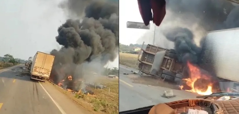 ESTRADA DA MORTE - Colisão frontal entre três veículos de carga deixa três mortos e provoca incêndio em Itapuã do Oeste 
