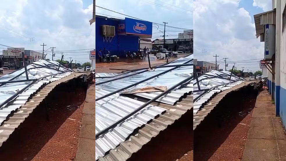 FORTE E DESTRUIÇÃO - Temporal arrasta estrutura metálica durante chuva forte em Cujubim