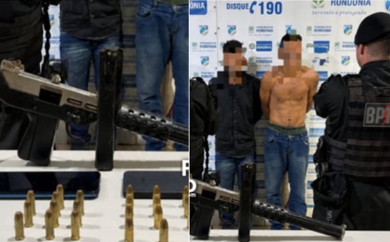 ARMAMENTO PESADO NA ZONA LESTE - BPTAR intercepta carro de aplicativo e prende dupla com submetralhadora em Porto Velho

