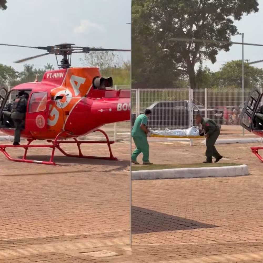Jovem ferido por tiro é resgatado de helicóptero após seca impedir acesso por rio em RO