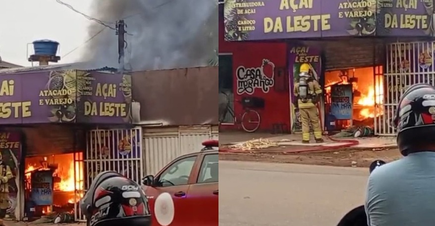 Incêndio destrói loja de açaí e derruba parte da estrutura de imóvel em Porto Velho
