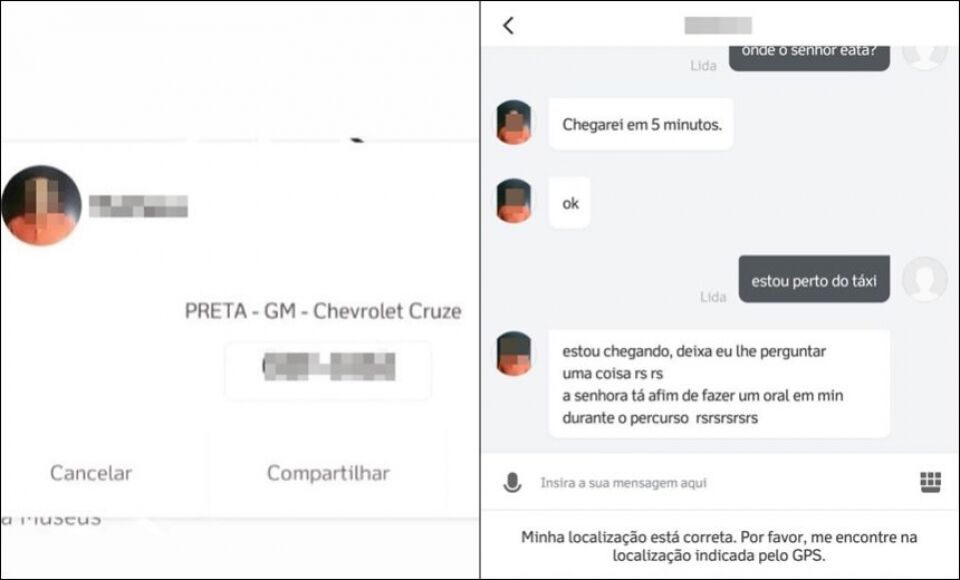 Em mensagem, motorista de aplicativo pede sexo oral a cliente