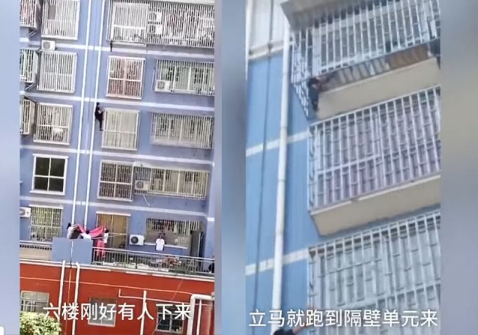 Chinês escala prédio e salva criança pendurada no 5º andar