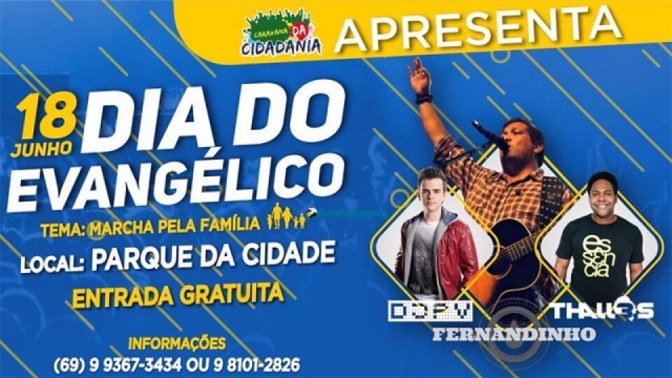 Dia do Evangélico em Porto Velho terá ação social e três grandes atrações musicais