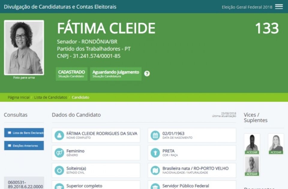 ELEIÇÕES2018: Fátima Cleide já recebeu meio milhão do PT