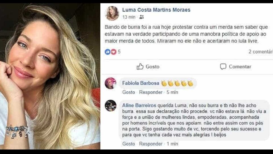 Atriz chama mulheres que protestaram contra Bolsonaro de ‘burras’