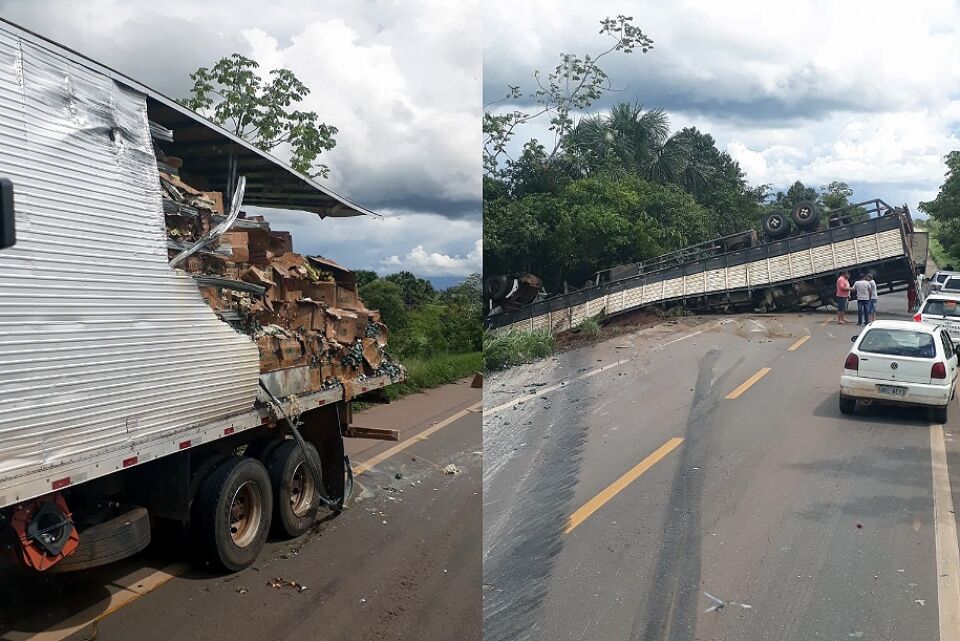 Grave acidente entre caminhões carregados de bois e ovos é registrado na BR-364