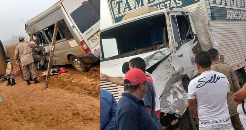 Van escolar bate em caminhão e deixa feridos em Rondônia