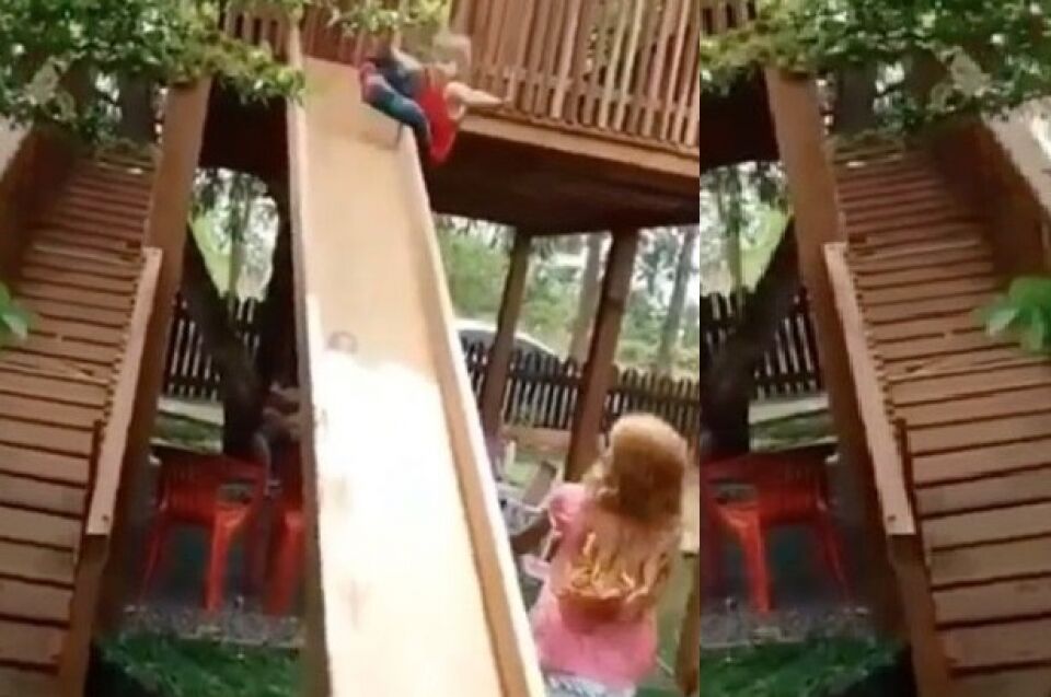 Menina salva prima de 1 ano em queda de escorregador