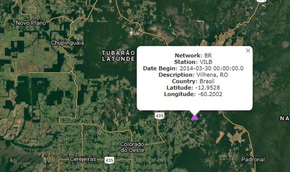 Tremor de terra é registrado em Chupinguaia, RO