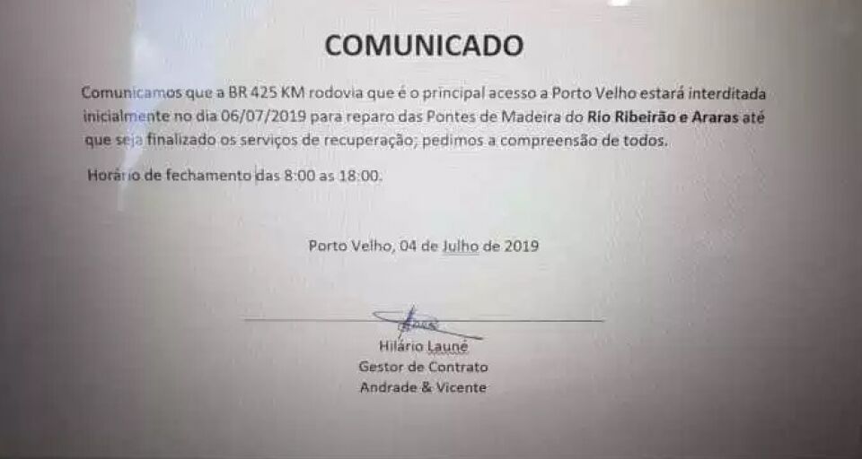Rodovia para Guajará será interditada durante todo o dia neste sábado, em Ribeirão