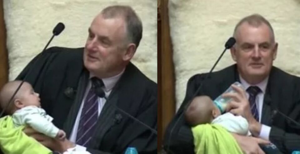 Presidente do Parlamento cuida de bebê durante sessão do dia