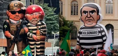Bonecos de presidiário: atos em SP têm duelo entre Luleco e Bolsoleco